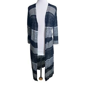 Chico's Mixed Patten Melissa Cardigan 3/4 Sleeve Black NWT